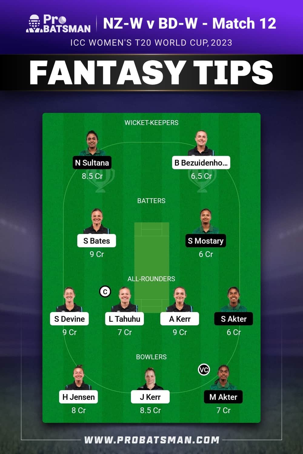 NZ-W vs BD-W Dream11 Prediction - Fantasy Team 2