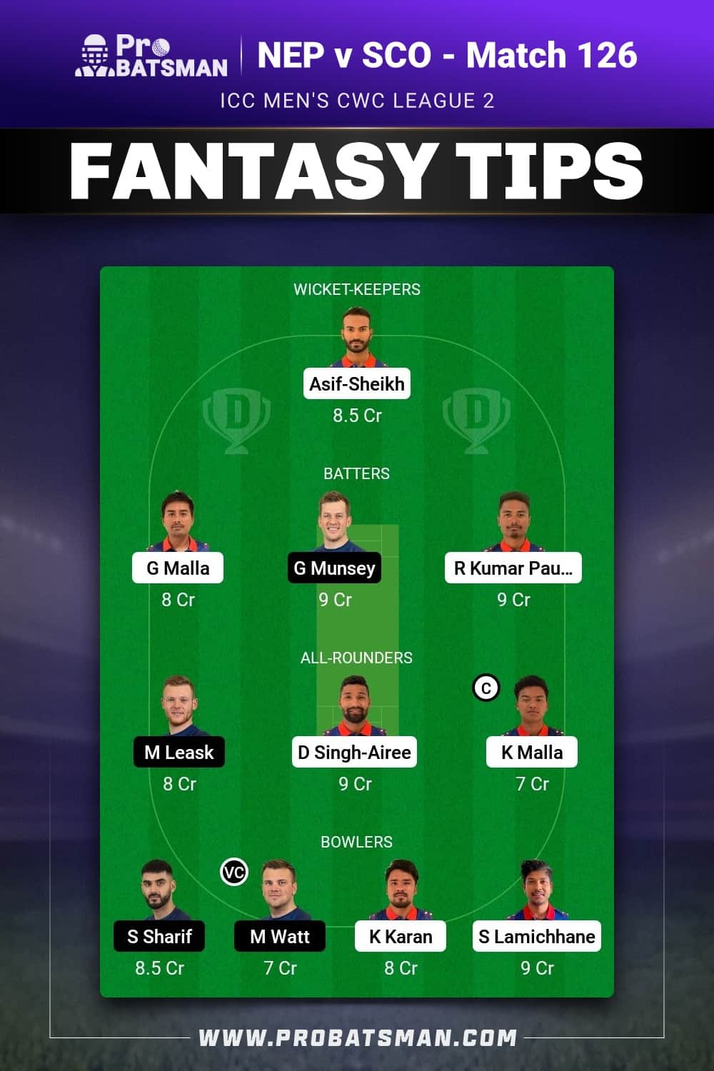 NEP vs SCO Dream11 Prediction - Fantasy Team 2