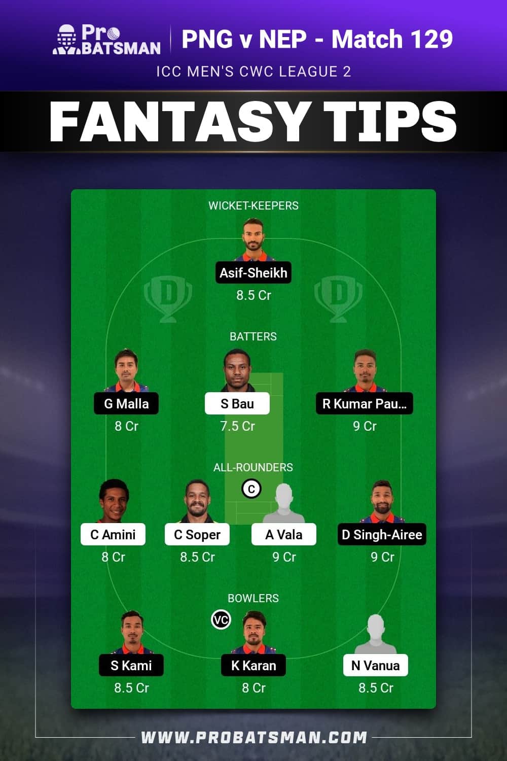 PNG vs NEP Dream11 Prediction - Fantasy Team 1