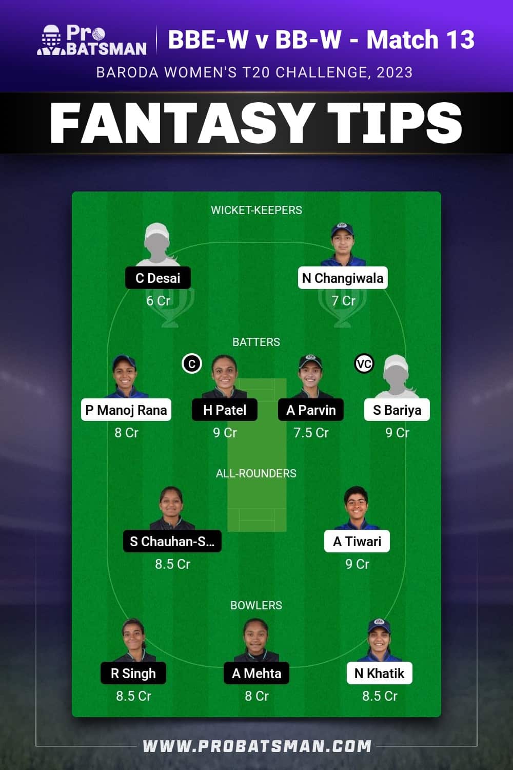 BBE-W vs BB-W Dream11 Prediction - Fantasy Team 1