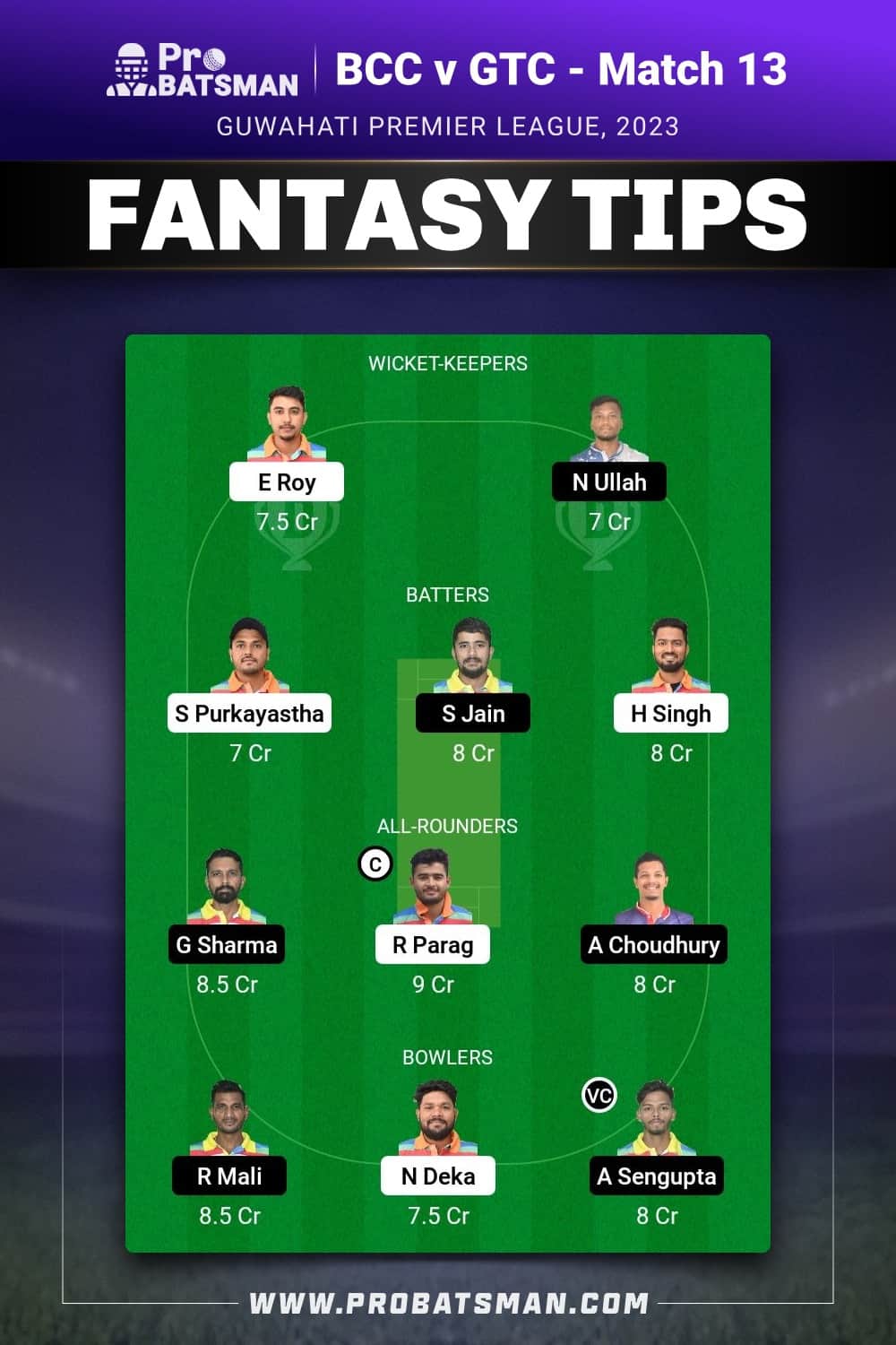 BCC vs GTC Dream11 Prediction - Fantasy Team 1