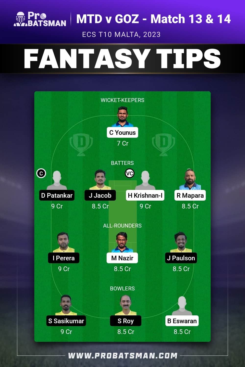 MTD vs GOZ Dream11 Prediction - Fantasy Team 1 MTD vs GOZ Dream11 Prediction - Fantasy Team 1