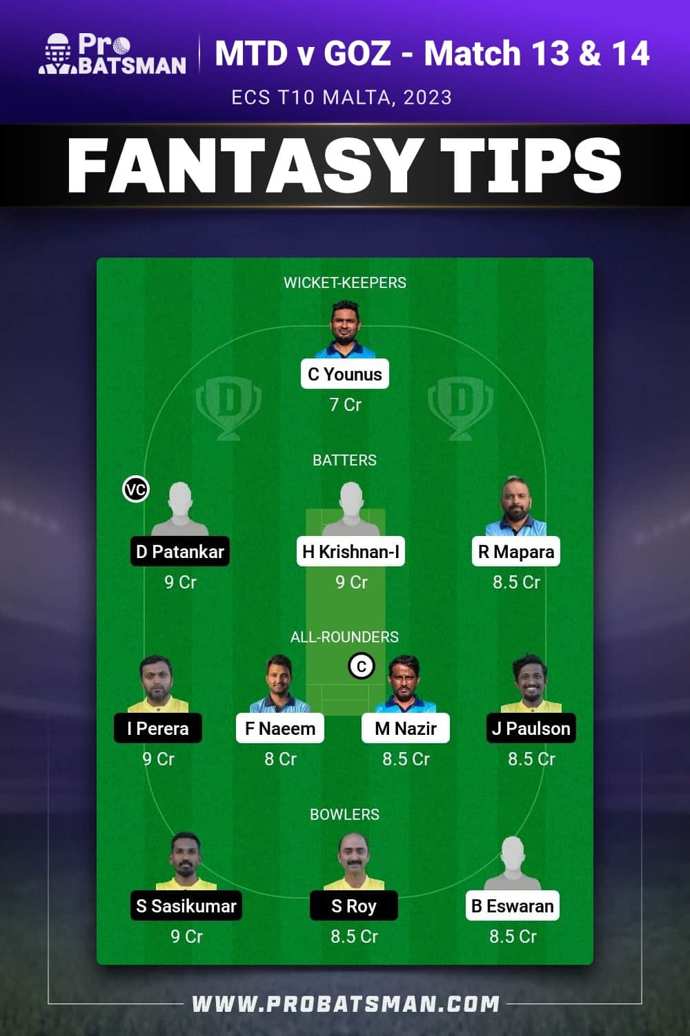 MTD vs GOZ Dream11 Prediction - Fantasy Team 2 MTD vs GOZ Dream11 Prediction - Fantasy Team 2
