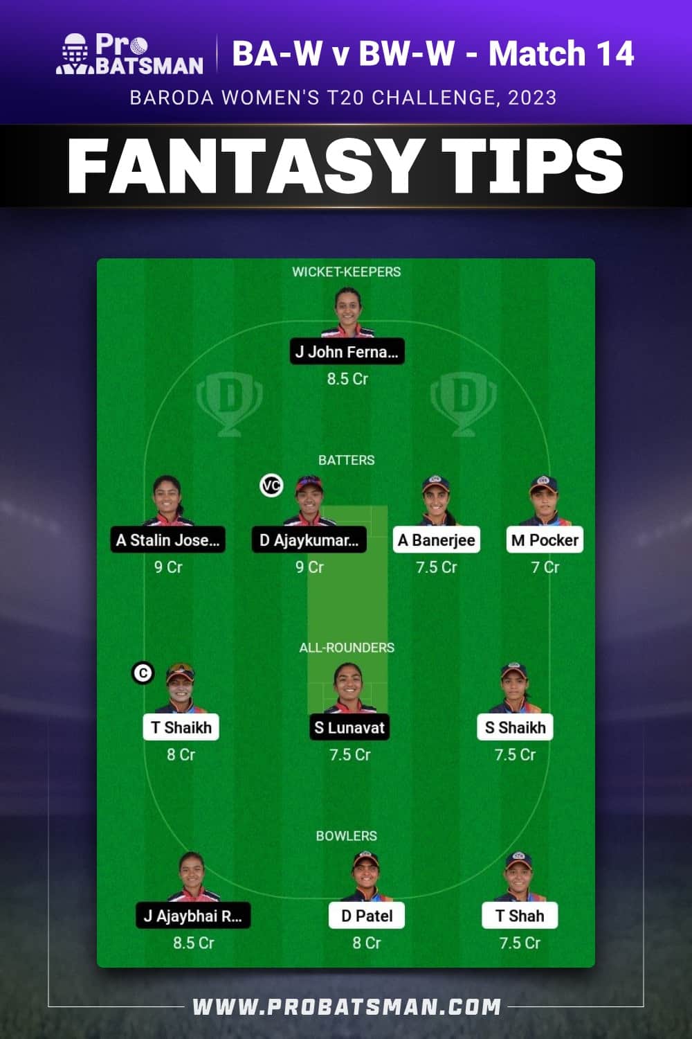 BA-W vs BW-W Dream11 Prediction - Fantasy Team 1