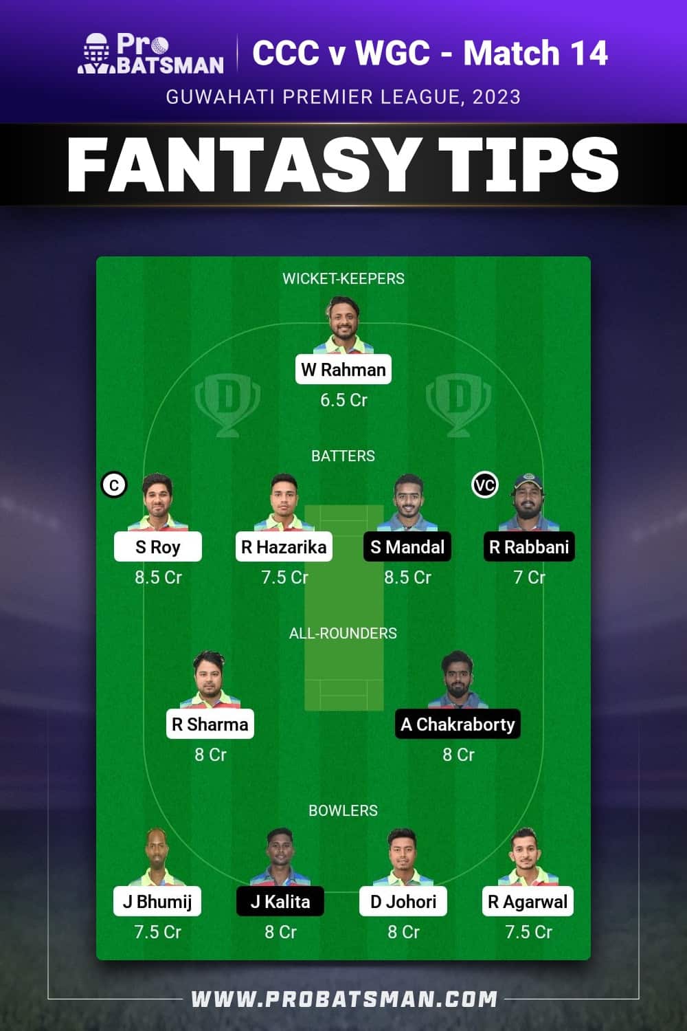 CCC vs WGC Dream11 Prediction - Fantasy Team 2