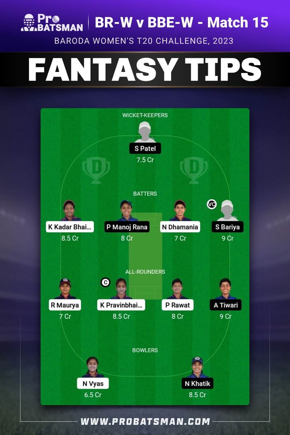 BR-W vs BBE-W Dream11 Prediction - Fantasy Team 1