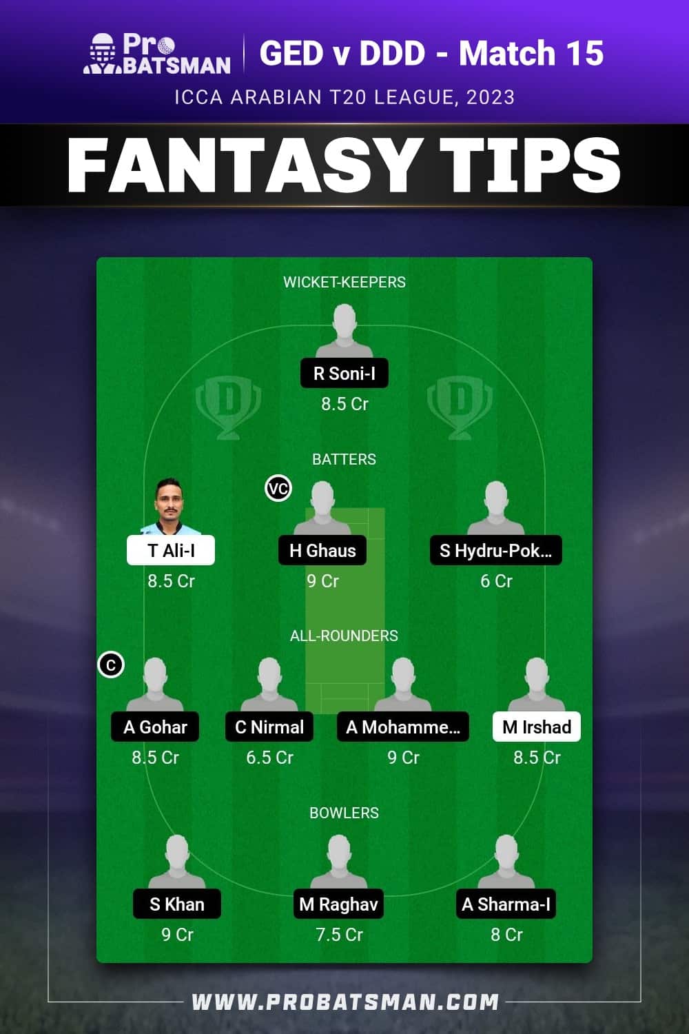 GED vs DDD Dream11 Prediction - Fantasy Team 1