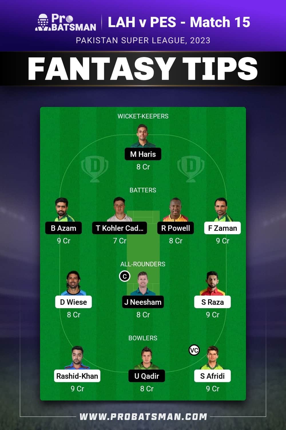 LAH vs PES Dream11 Prediction - Fantasy Team 2