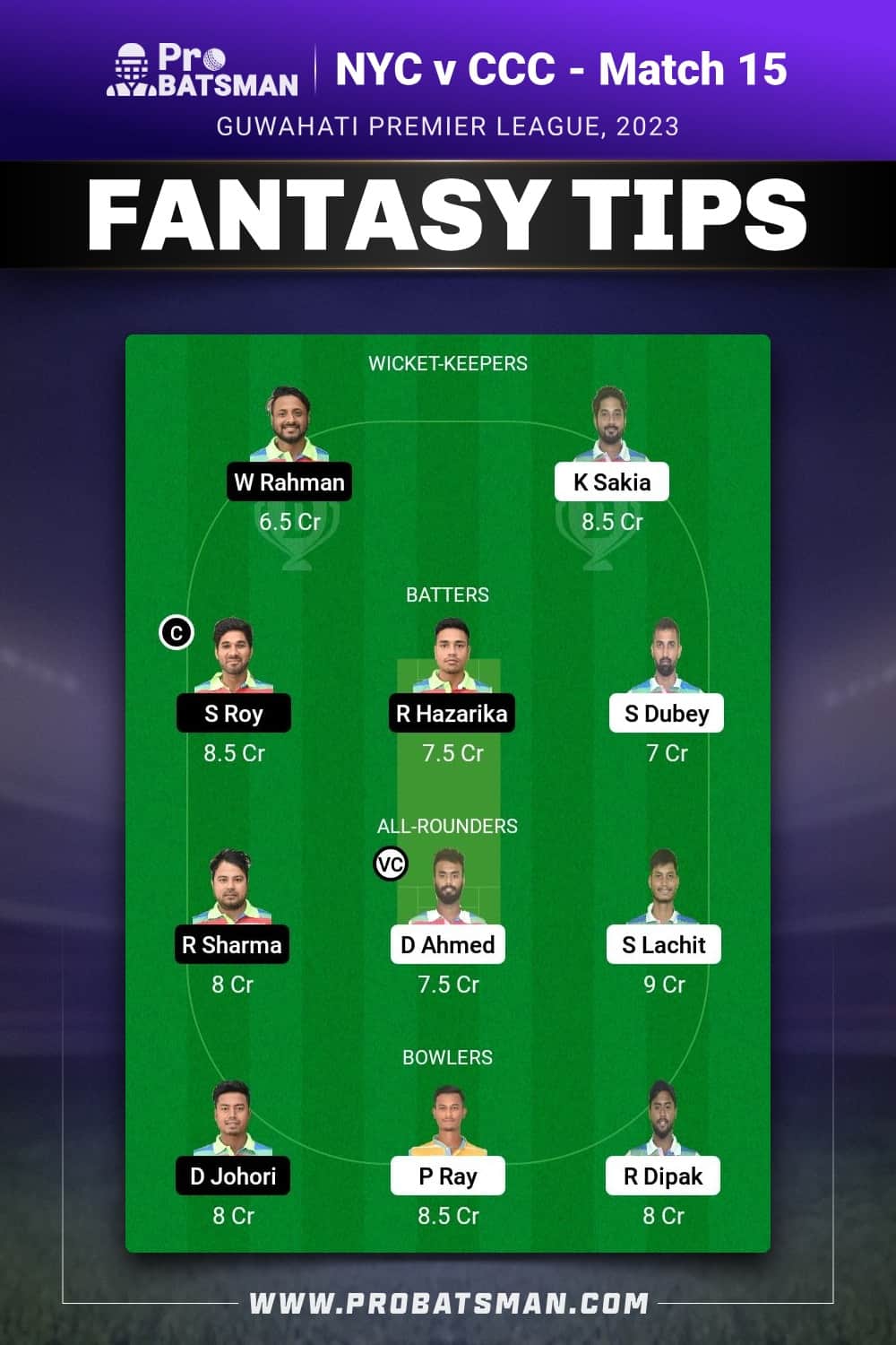 NYC vs CCC Dream11 Prediction - Fantasy Team 1