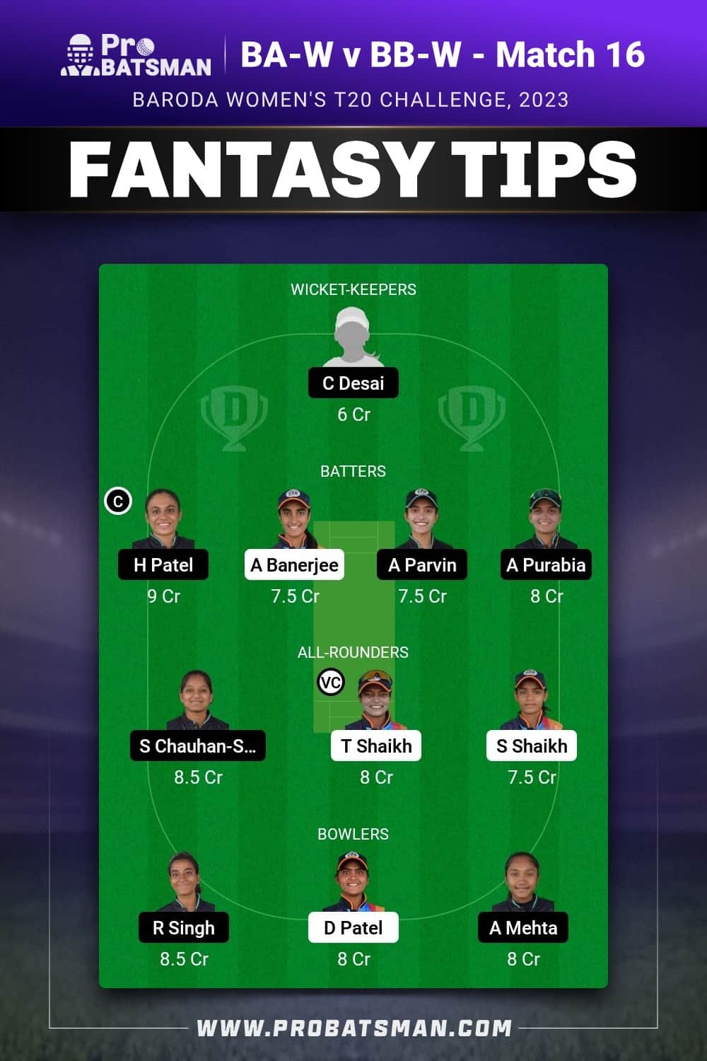 BA-W vs BB-W Dream11 Prediction - Fantasy Team 1