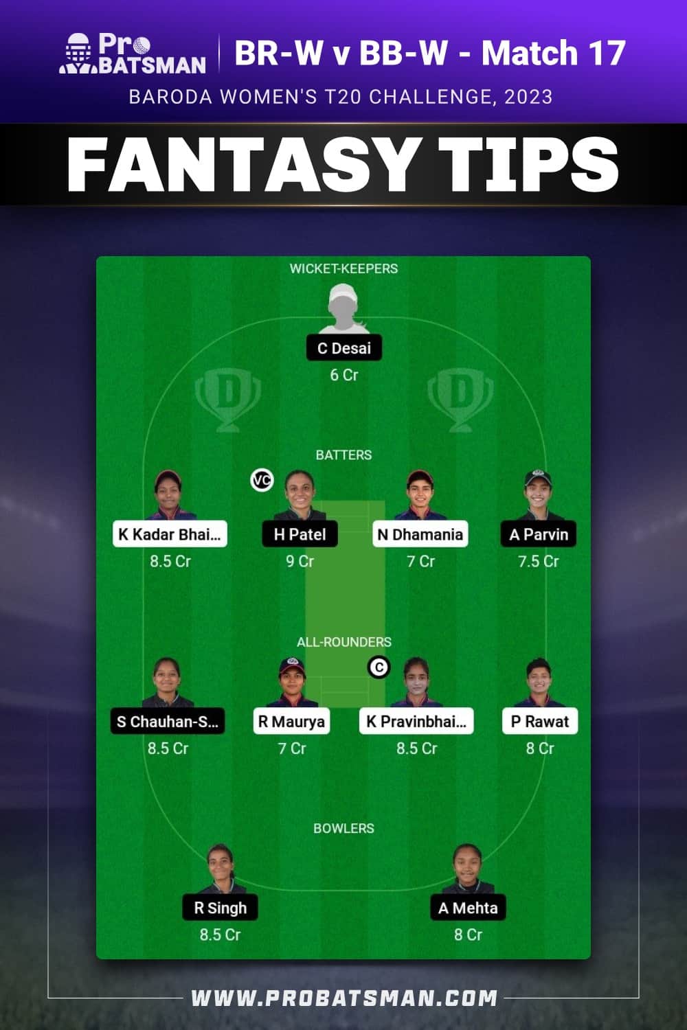 BR-W vs BB-W Dream11 Prediction - Fantasy Team 1