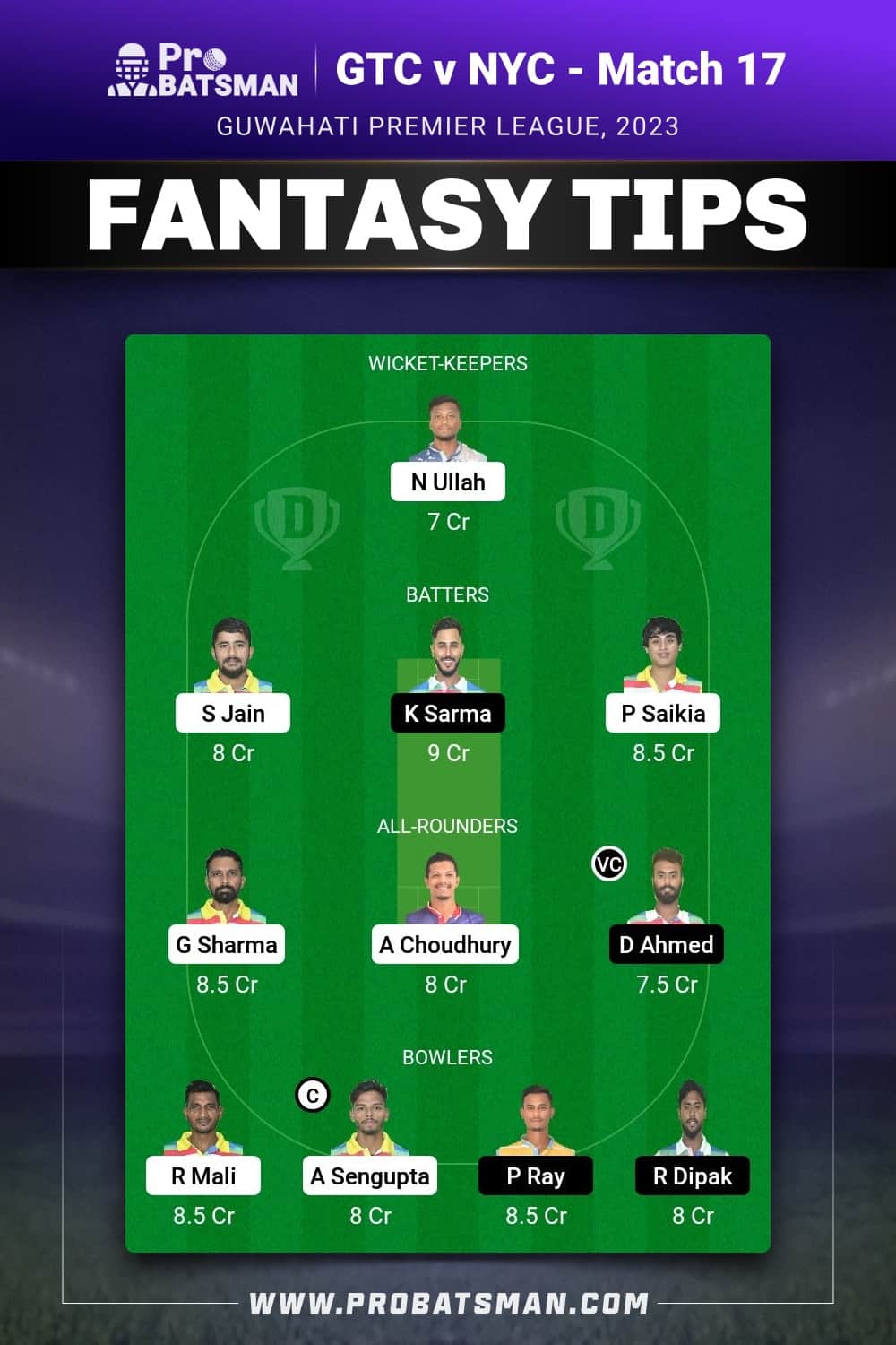 GTC vs NYC Dream11 Prediction - Fantasy Team 1