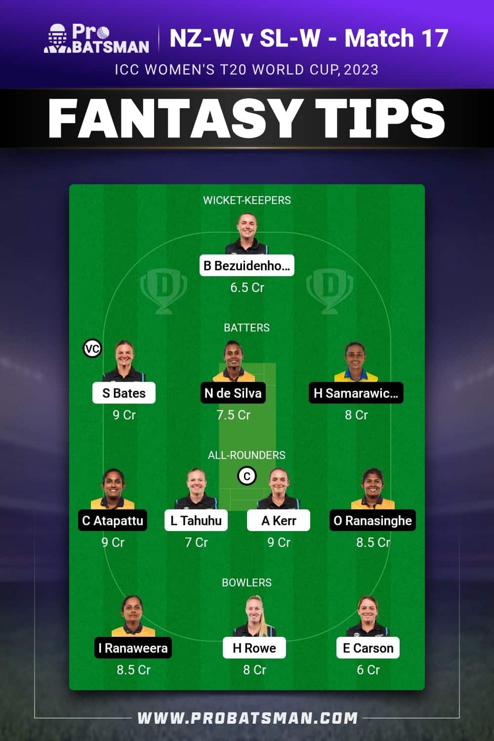 NZ-W vs SL-W Dream11 Prediction - Fantasy Team 2