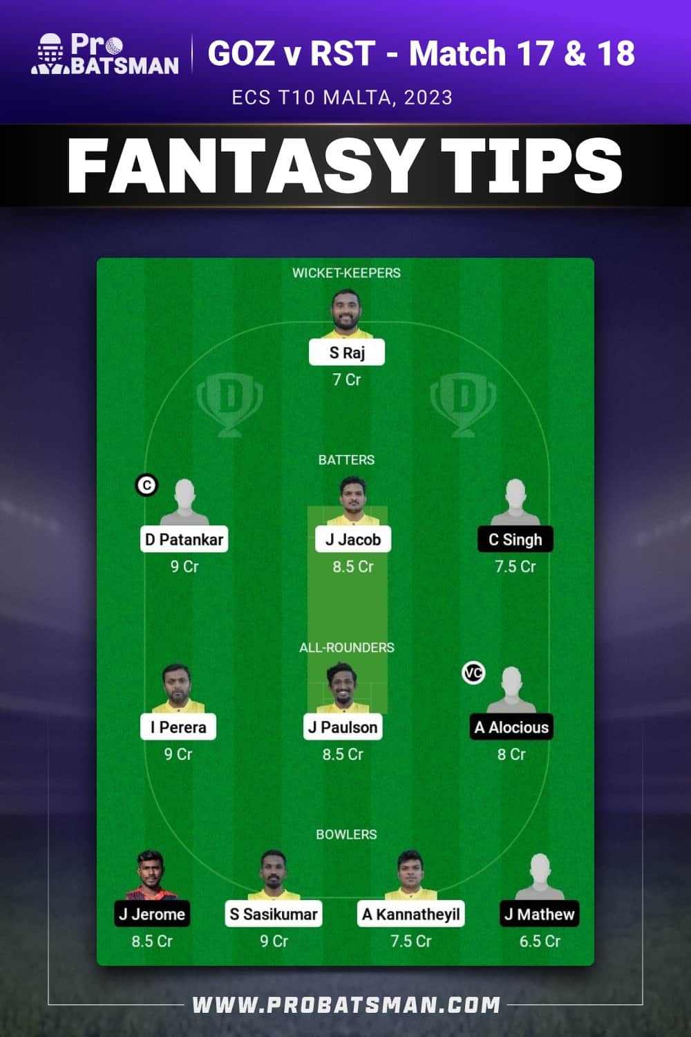 GOZ vs RST Dream11 Prediction - Fantasy Team 2