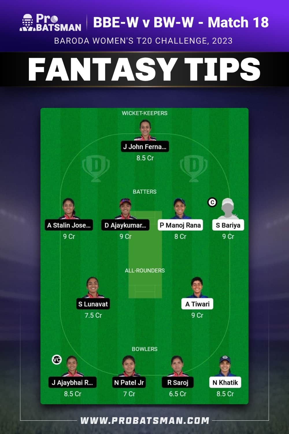 BBE-W vs BW-W Dream11 Prediction - Fantasy Team 2