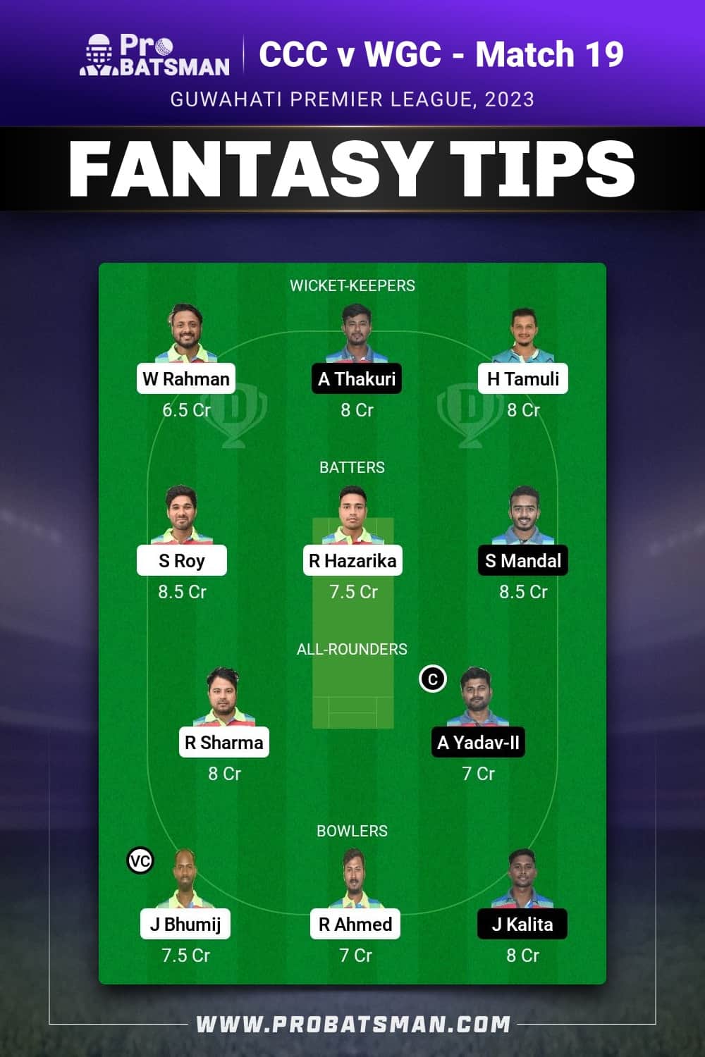 CCC vs WGC Dream11 Prediction - Fantasy Team 2