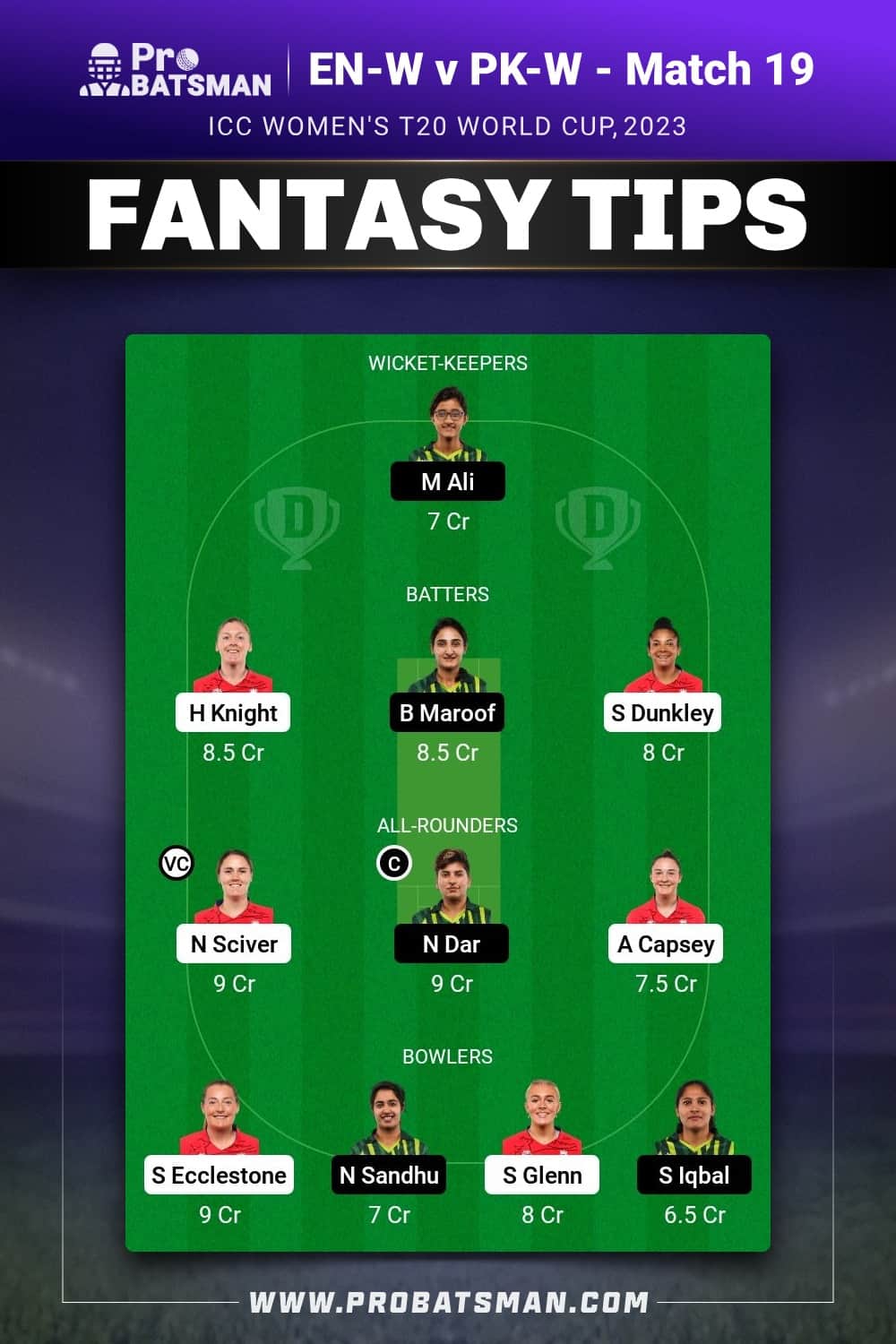 EN-W vs PK-W Dream11 Prediction - Fantasy Team 2