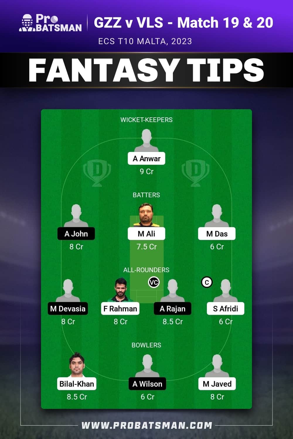 GZZ vs VLS Dream11 Prediction - Fantasy Team 1