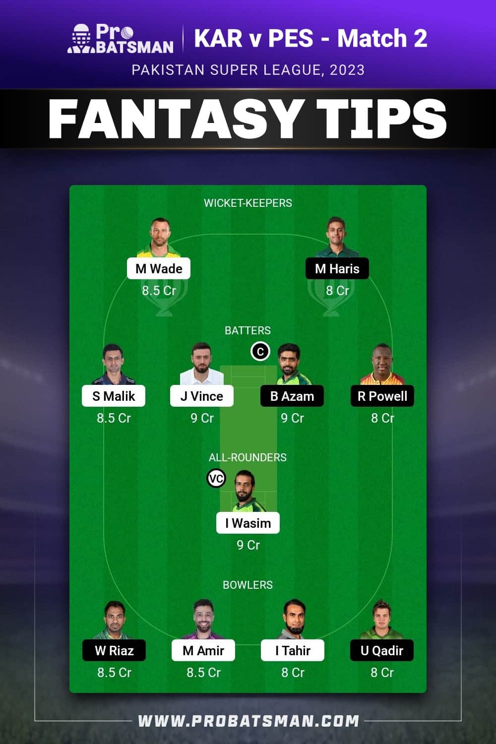 KAR vs PES Dream11 Prediction - Fantasy Team 1