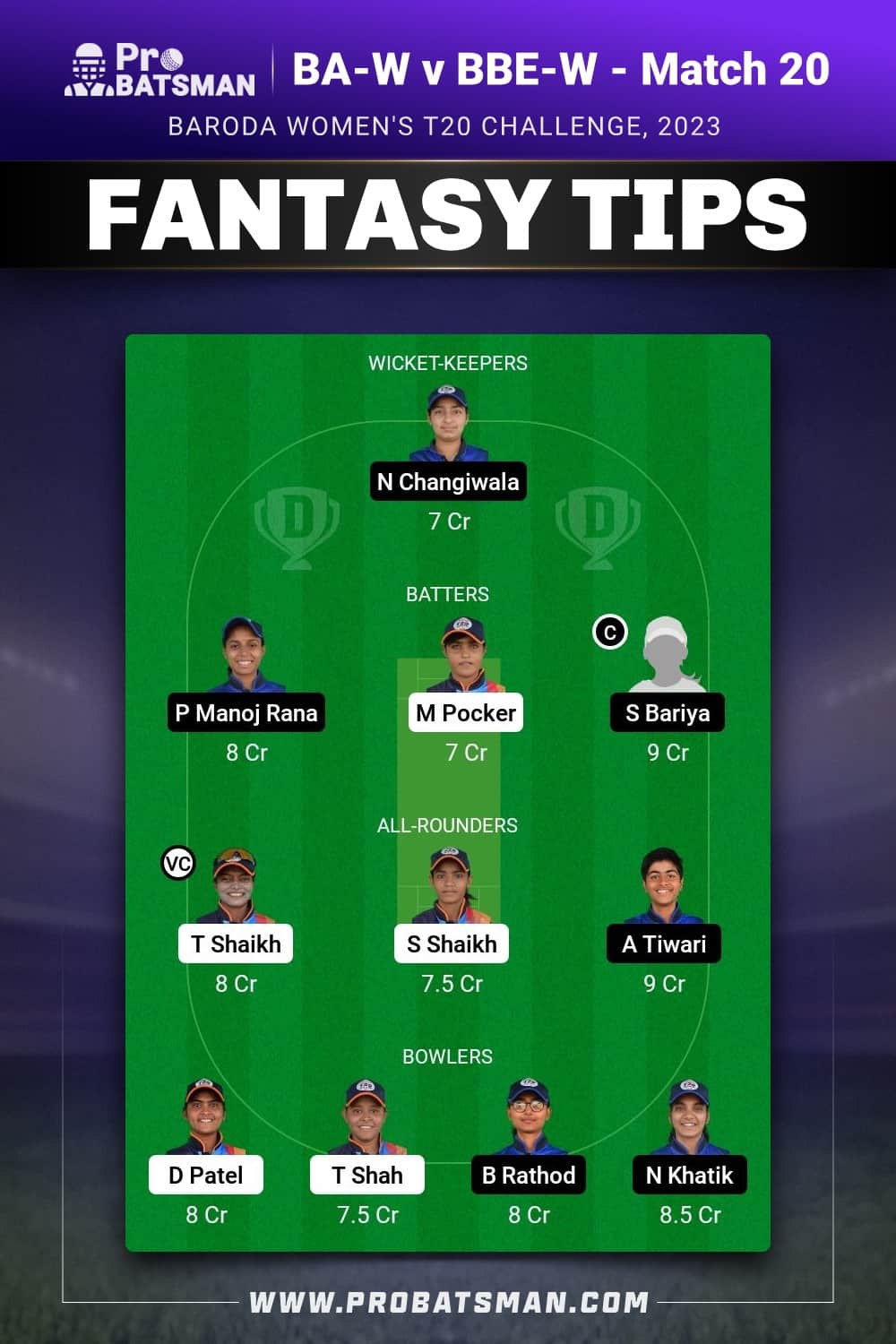 BA-W vs BBE-W Dream11 Prediction - Fantasy Team 1