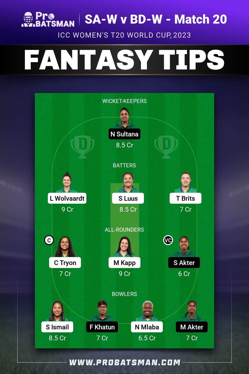 SA-W vs BD-W Dream11 Prediction - Fantasy Team 2