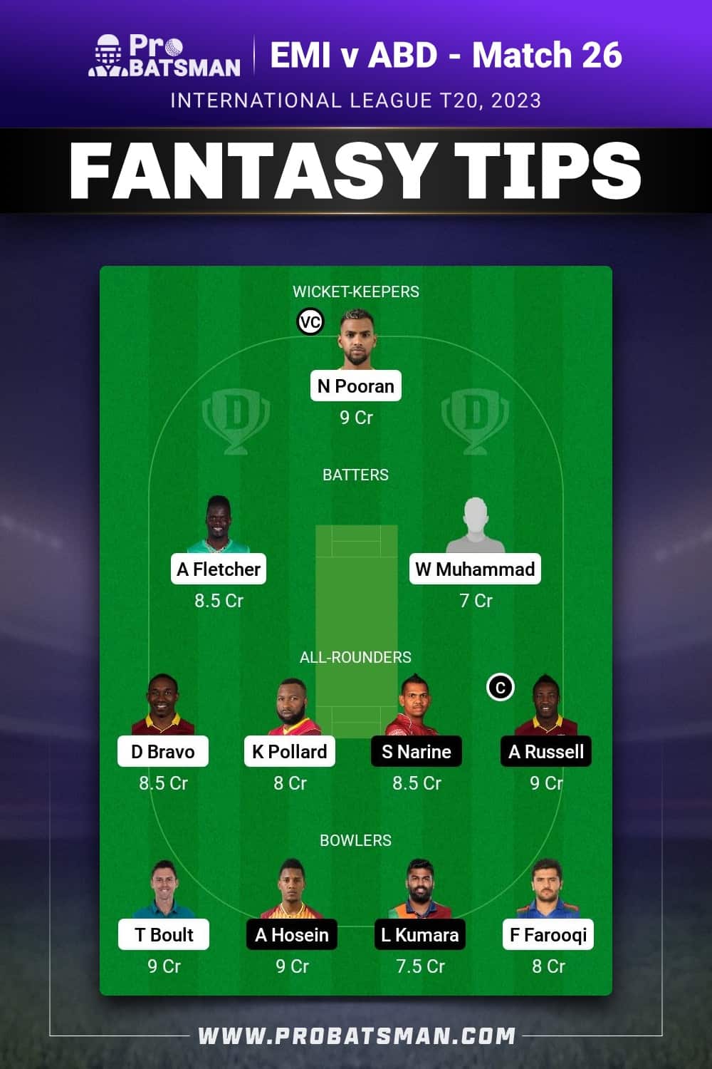 EMI vs ABD Dream11 Prediction - Fantasy Team 2