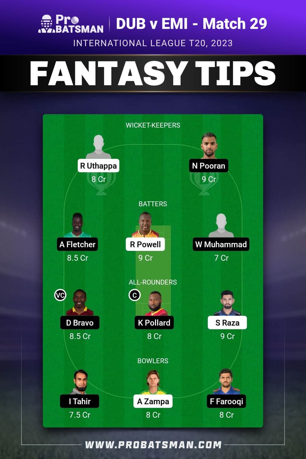 DUB vs EMI Dream11 Prediction - Fantasy Team 2