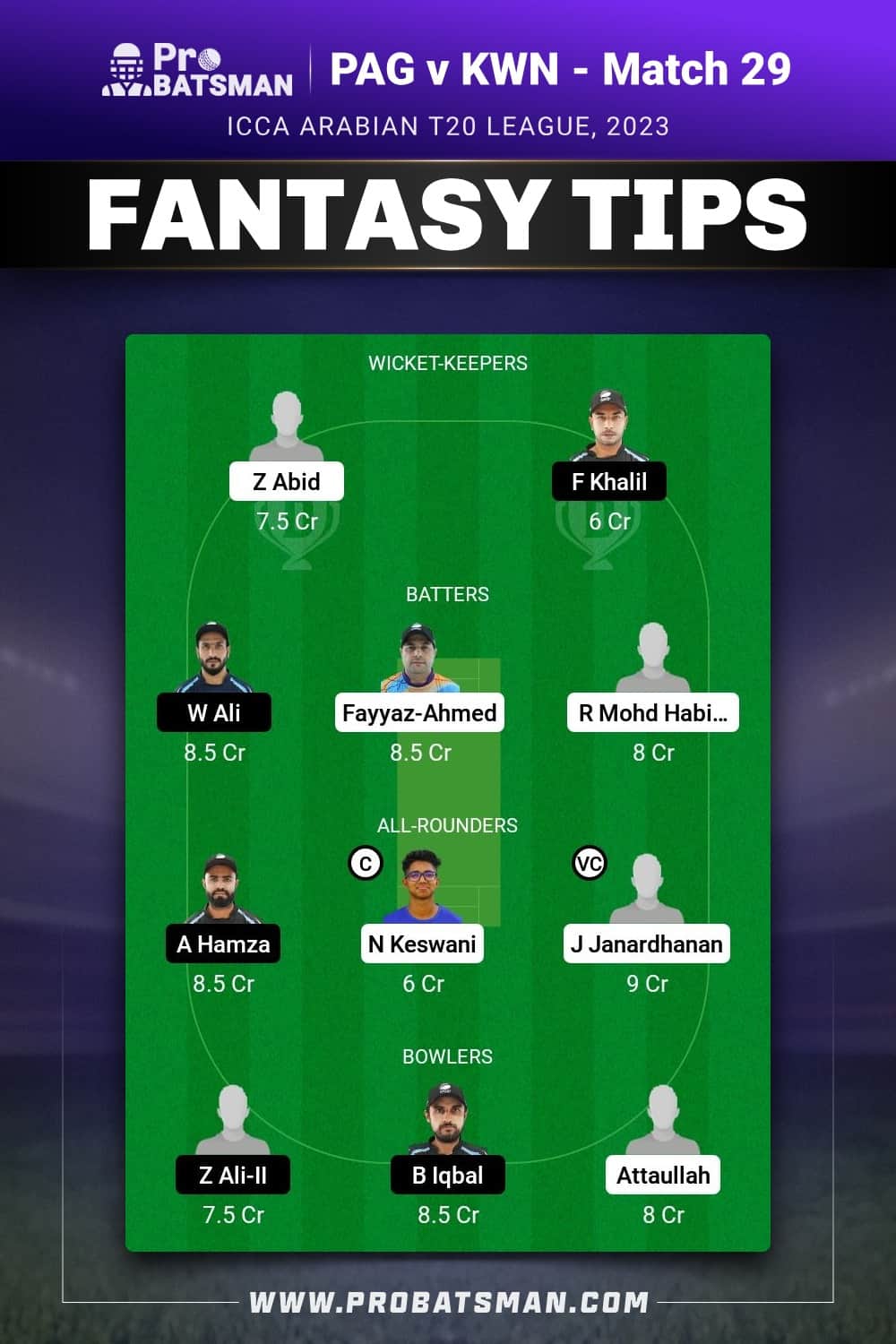 PAG vs KWN Dream11 Prediction - Fantasy Team 2