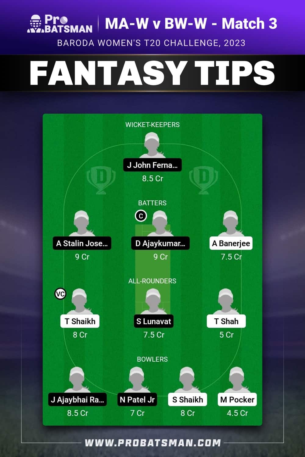 BA-W vs BW-W Dream11 Prediction - Fantasy Team 1