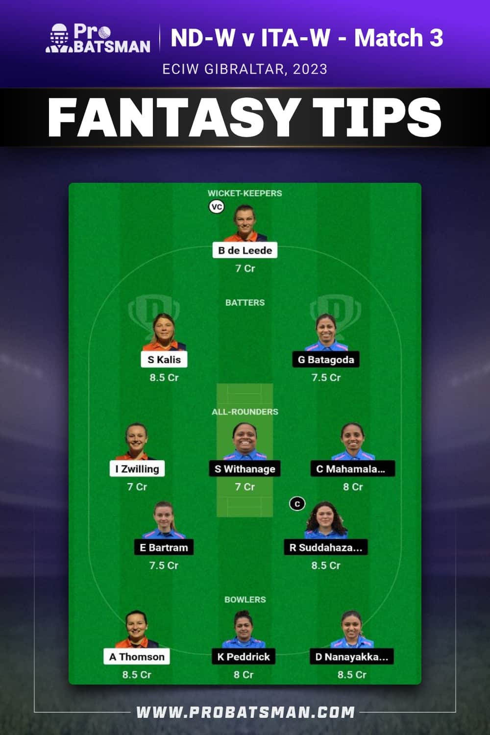 ND-W vs ITA-W Dream11 Prediction - Fantasy Team 1