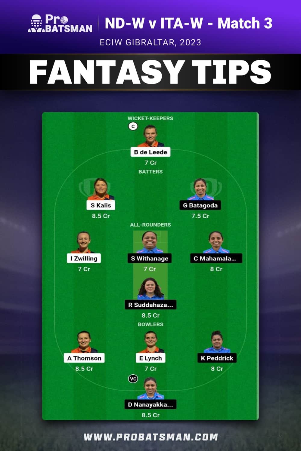 ND-W vs ITA-W Dream11 Prediction - Fantasy Team 2