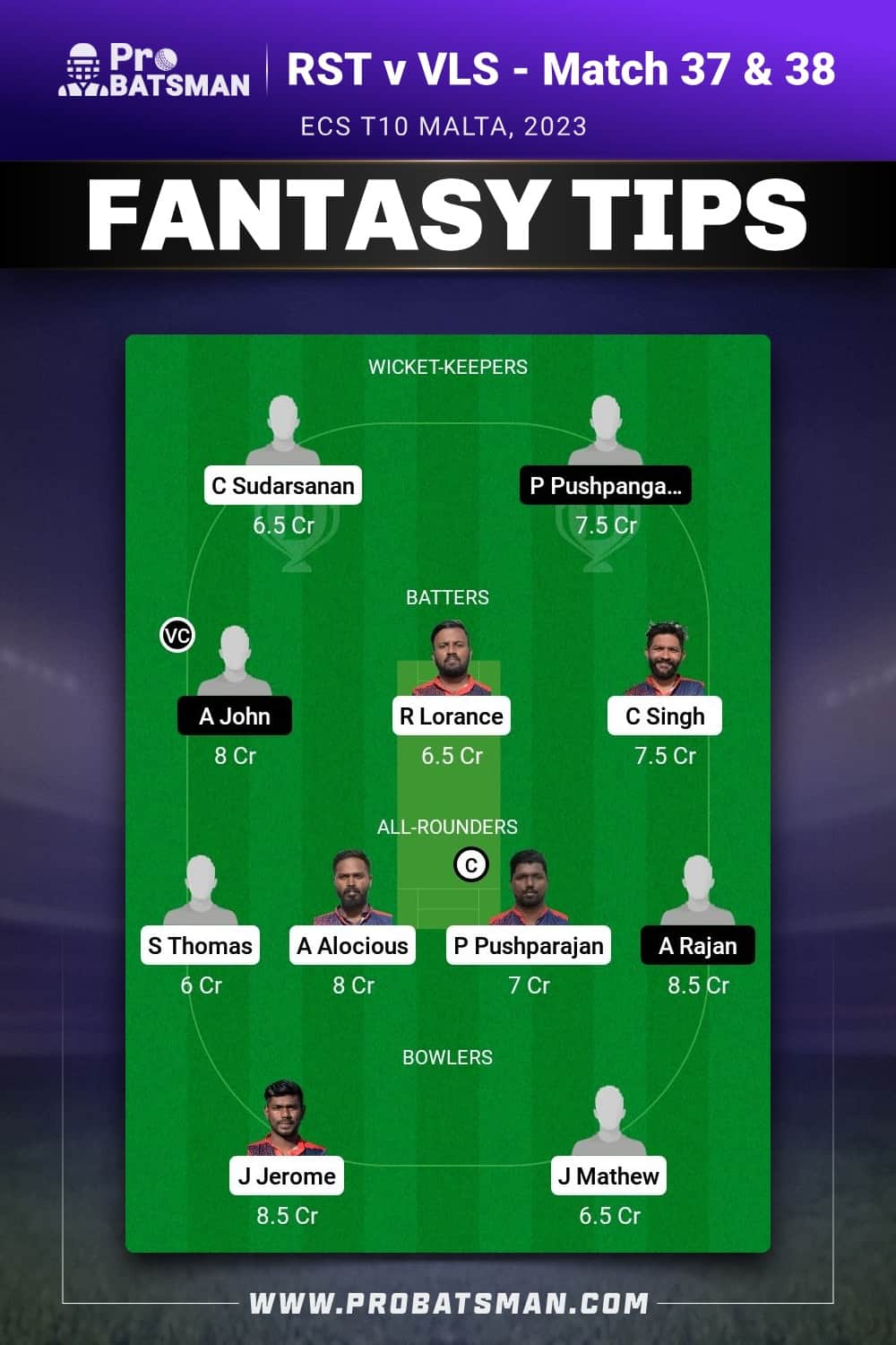 RST vs VLS Dream11 Prediction - Fantasy Team 1 RST vs VLS Dream11 Prediction - Fantasy Team 1