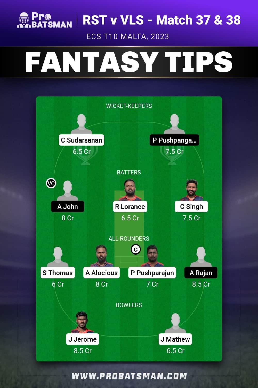 RST vs VLS Dream11 Prediction - Fantasy Team 1