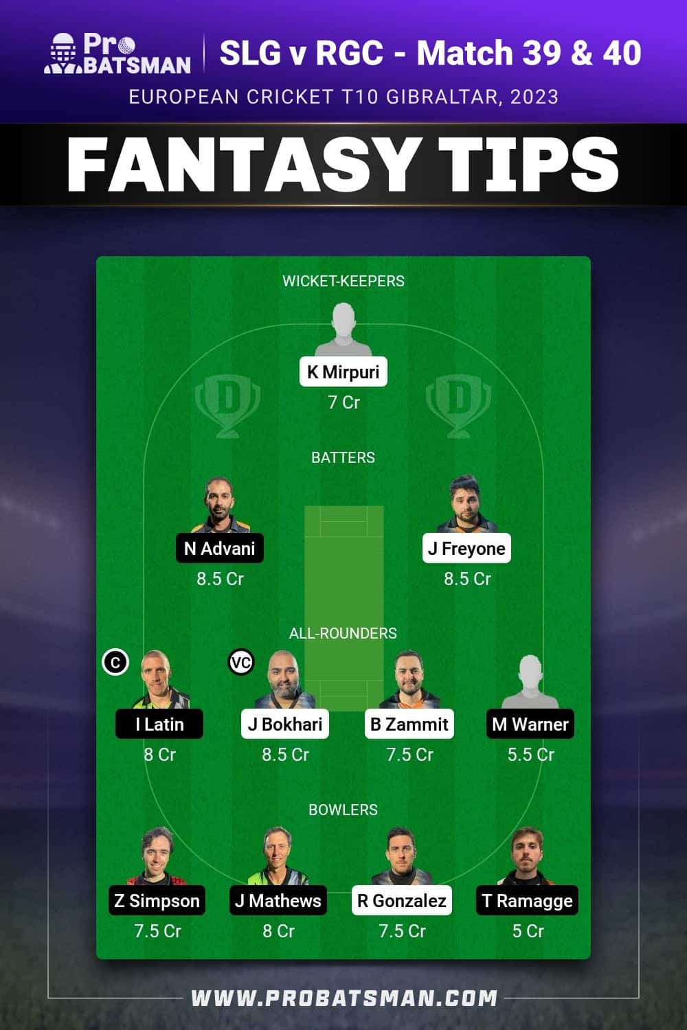 SLG vs RGC Dream11 Prediction - Fantasy Team 1