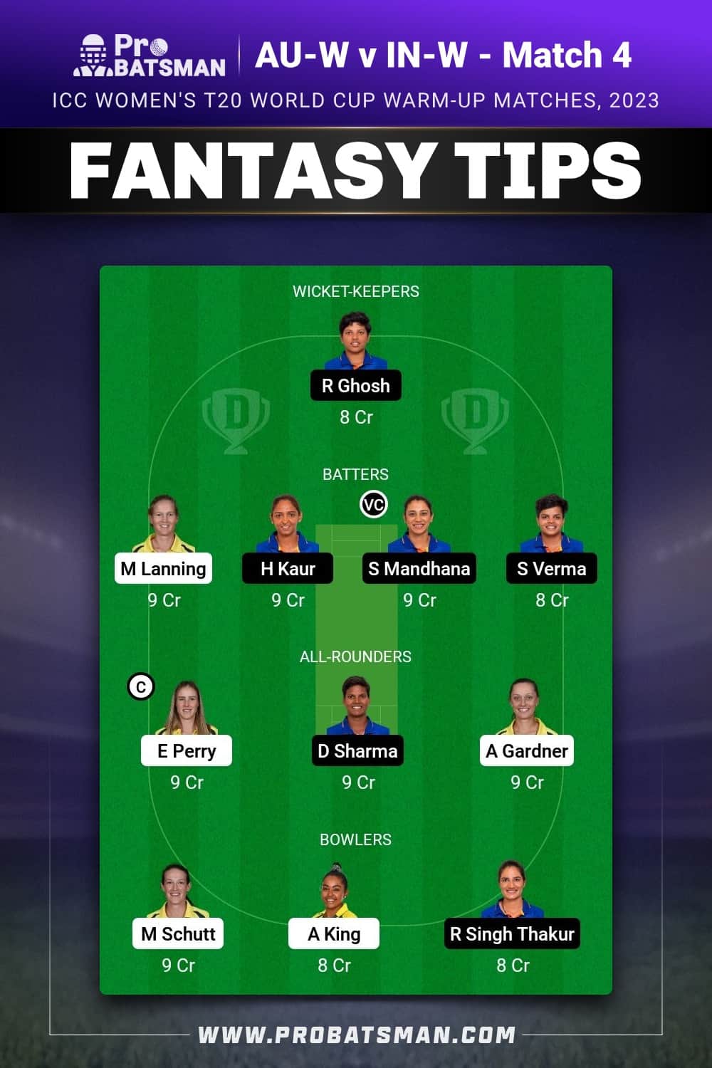 AU-W VS IN-W Dream11 Prediction - Fantasy Team 2