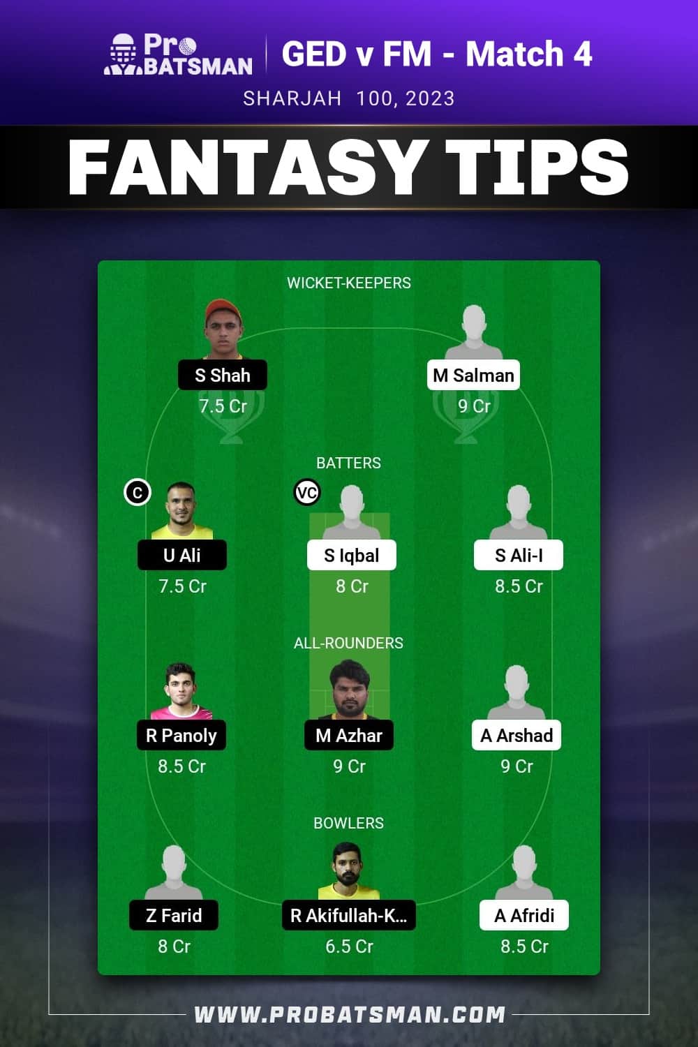 GED vs FM Dream11 Prediction - Fantasy Team 1