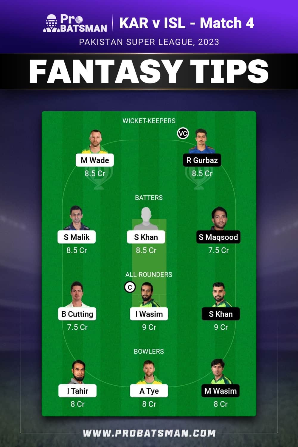 KAR vs ISL Dream11 Prediction - Fantasy Team 2