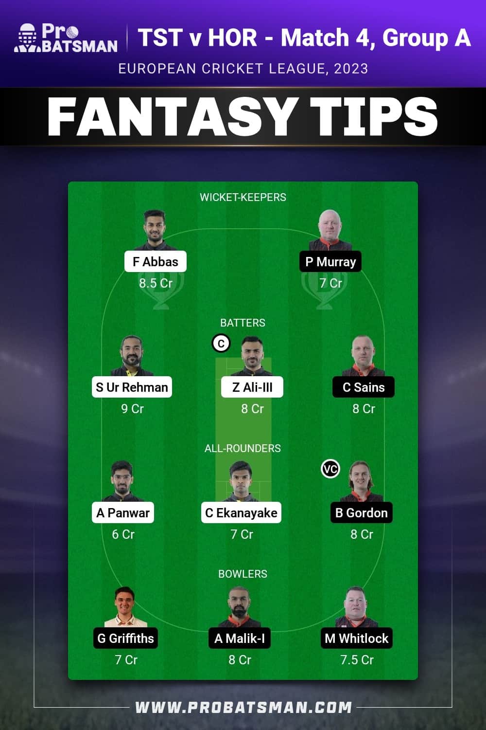 TST vs HOR Dream11 Prediction - Fantasy Team 1