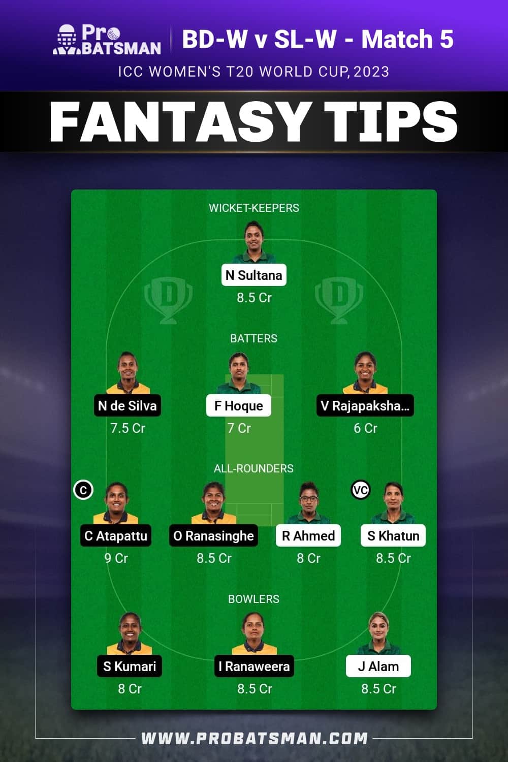 BD-W vs SL-W Dream11 Prediction - Fantasy Team 1