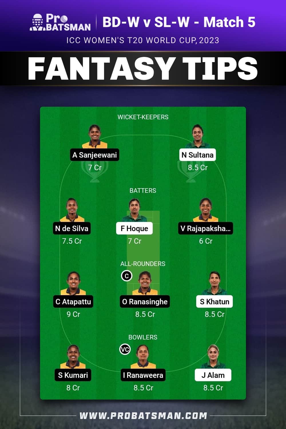 BD-W vs SL-W Dream11 Prediction - Fantasy Team 2