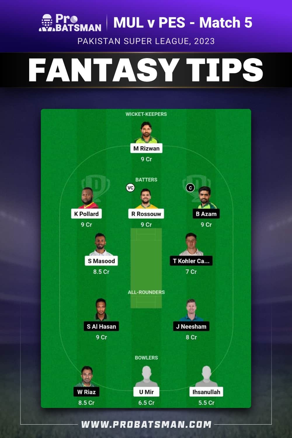 MUL vs PES Dream11 Prediction - Fantasy Team 2