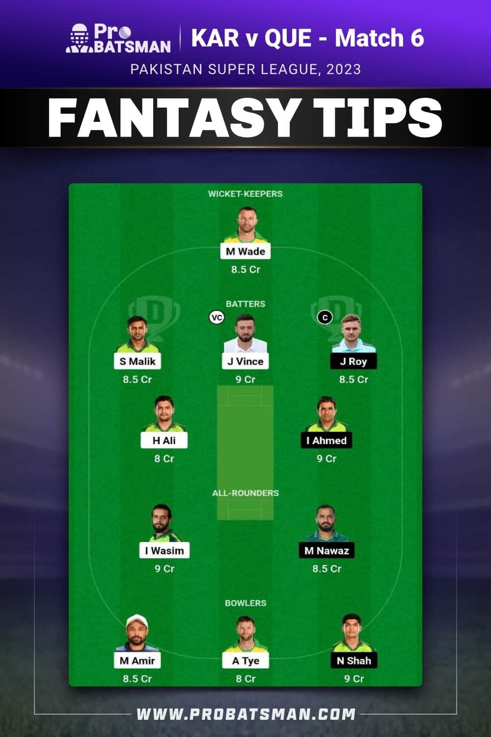 KAR vs QUE Dream11 Prediction - Fantasy Team 2