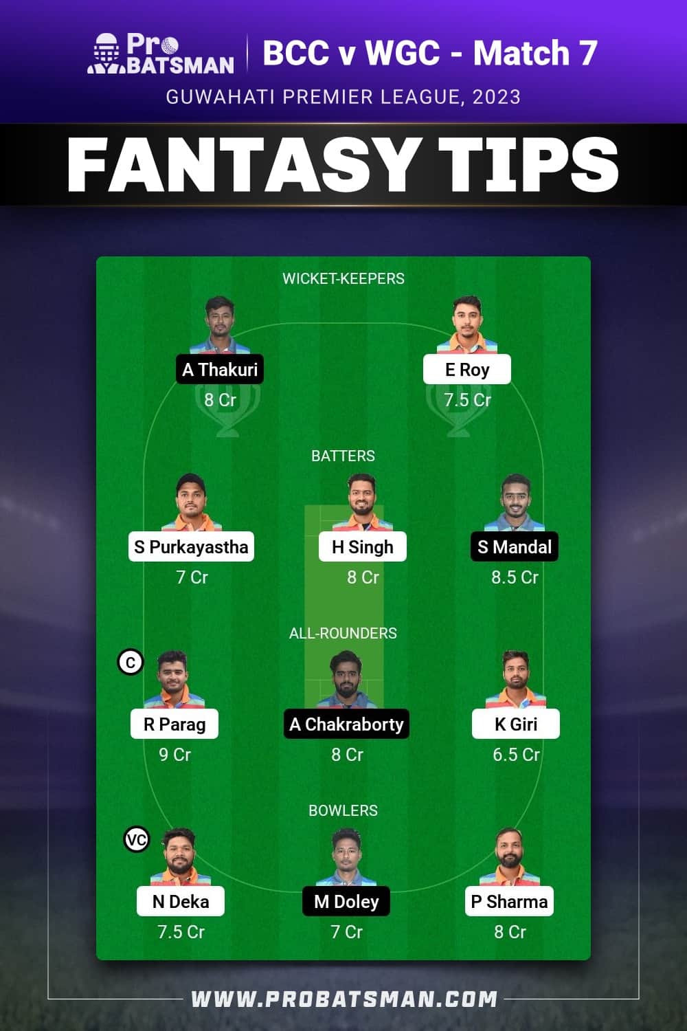 BCC vs WGC Dream11 Prediction - Fantasy Team 1 BCC vs WGC Dream11 Prediction - Fantasy Team 1