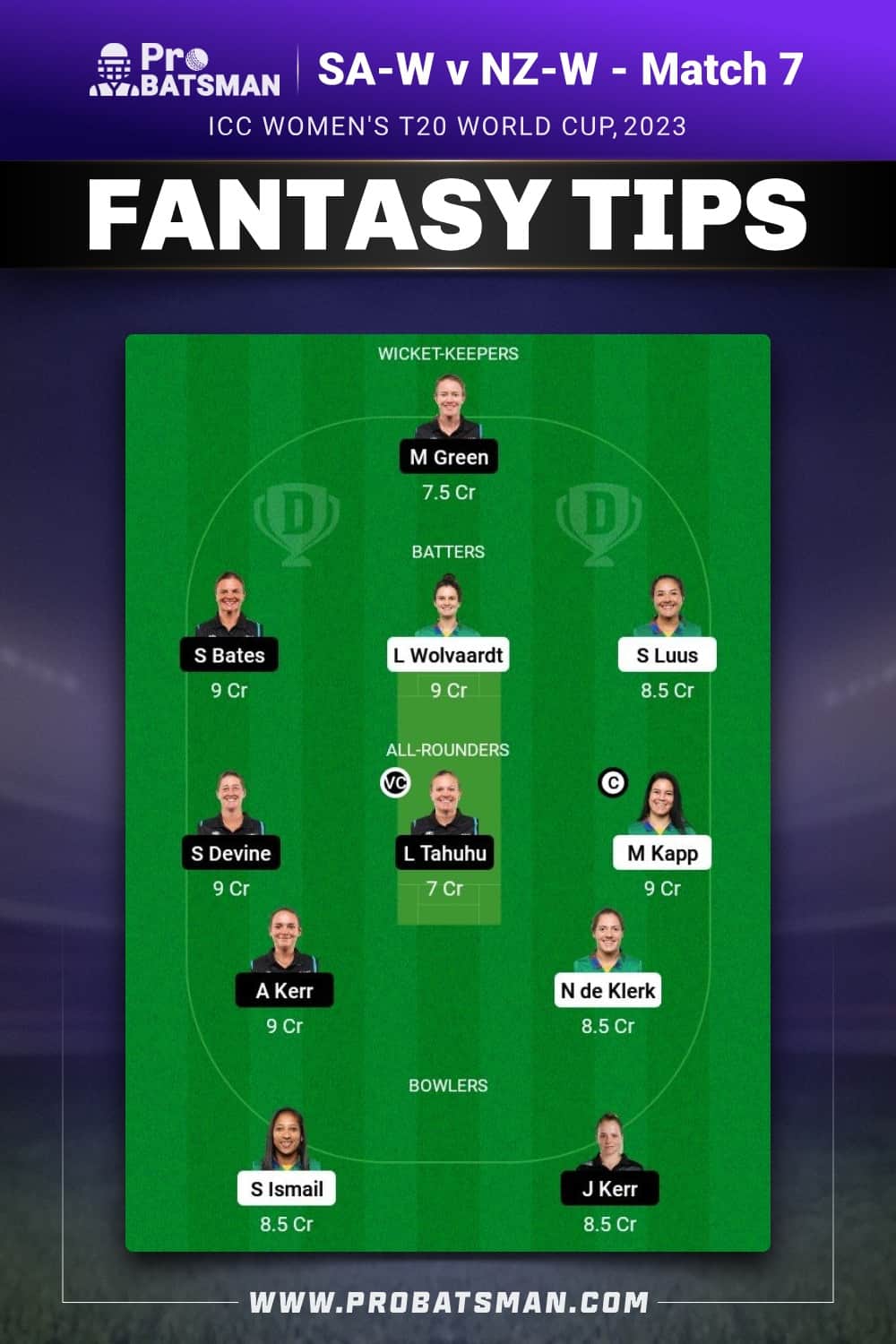 SA-W vs NZ-W Dream11 Prediction - Fantasy Team 2