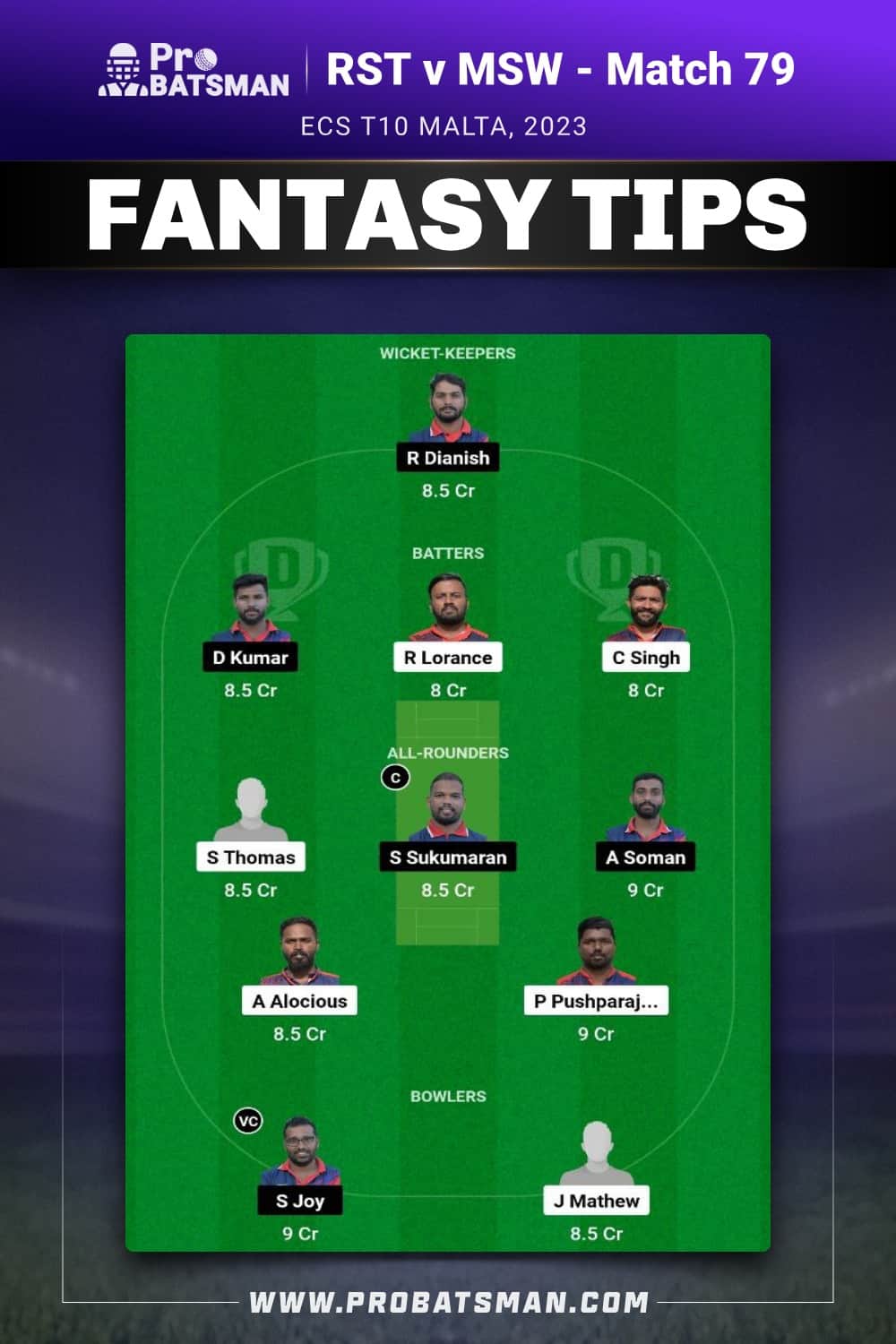 RST vs MSW Dream11 Prediction - Fantasy Team 2