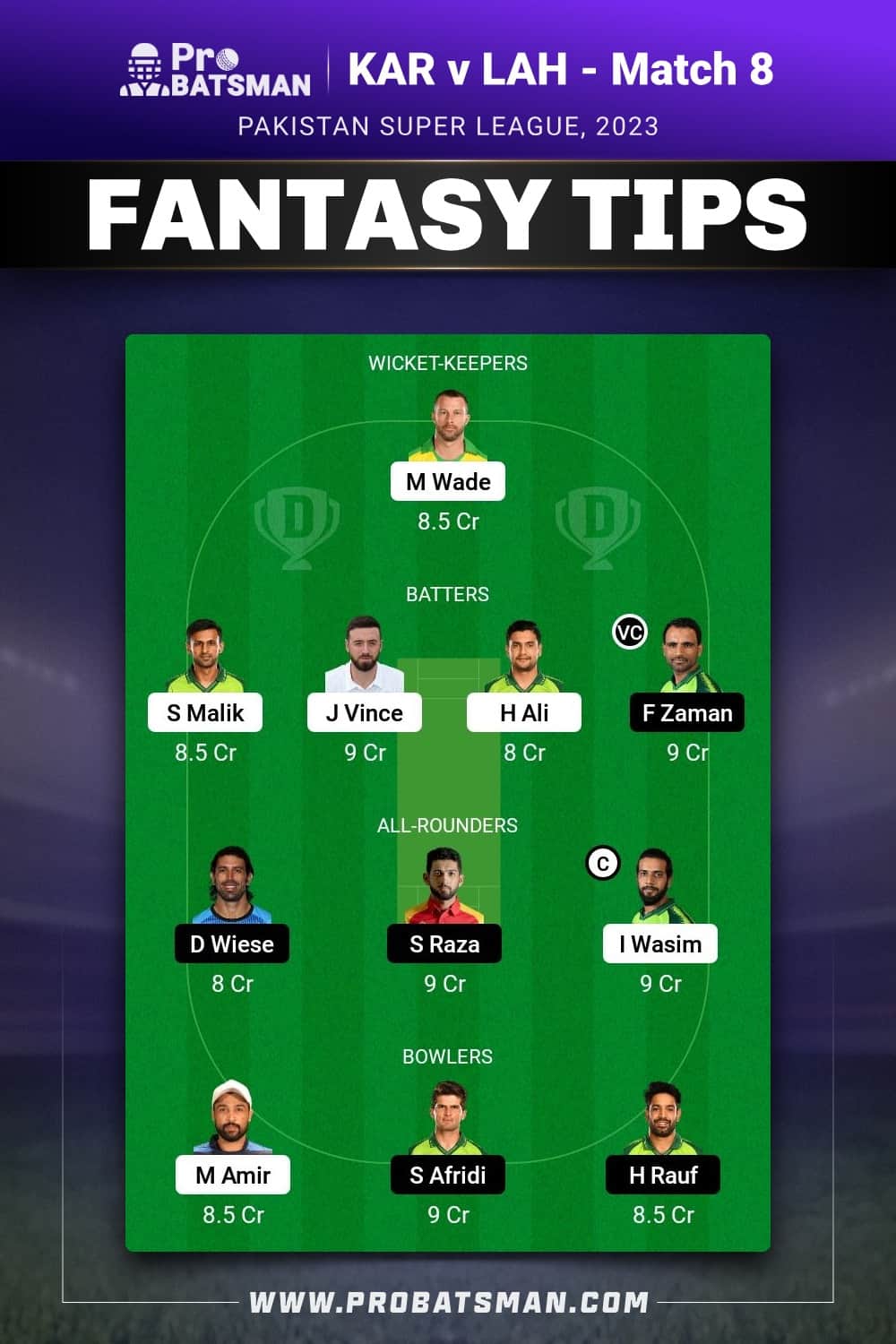 KAR vs LAH Dream11 Prediction - Fantasy Team 1 KAR vs LAH Dream11 Prediction - Fantasy Team 1