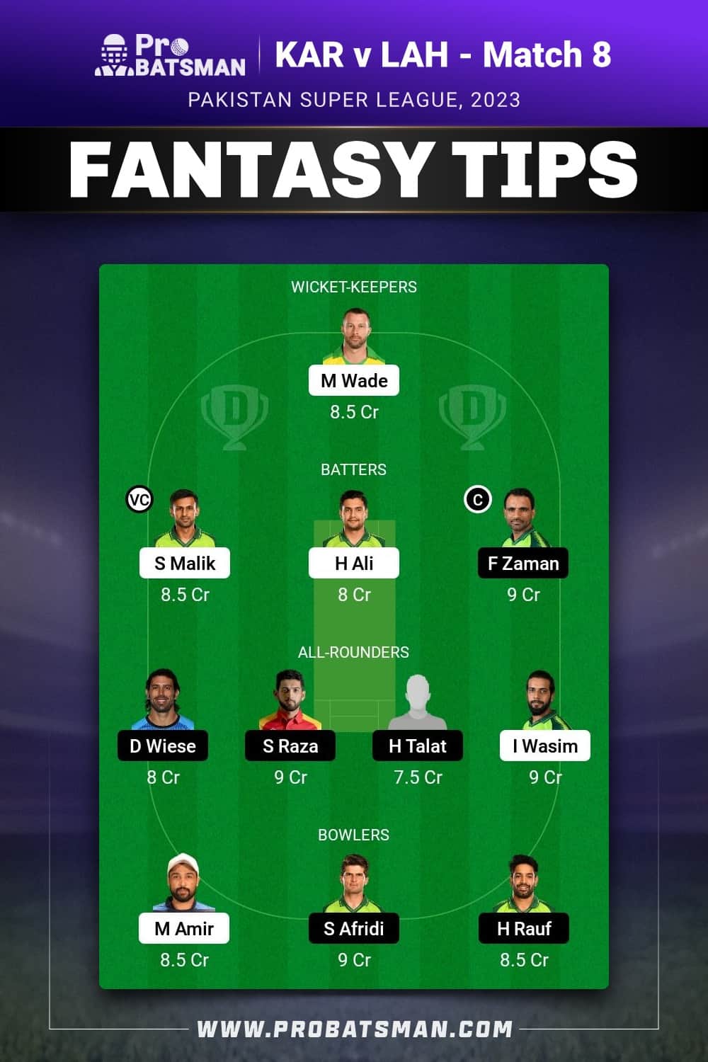 KAR vs LAH Dream11 Prediction - Fantasy Team 2