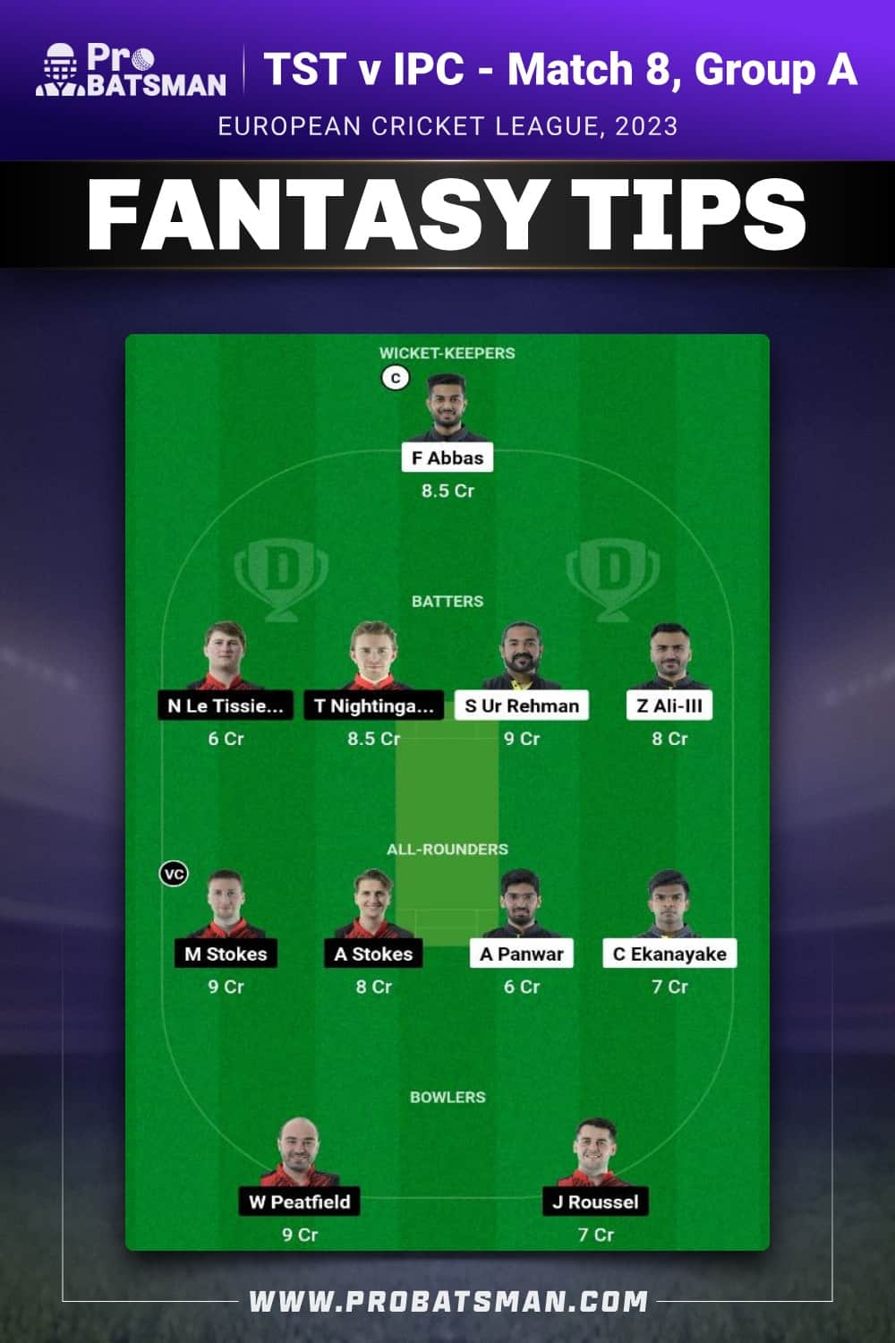TST vs IPC Dream11 Prediction With Stats, Pitch Report & Player Record of European Cricket League, 2023 For Match 8 of Group A