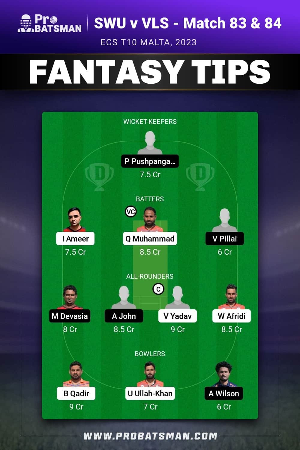 SWU vs VLS Dream11 Prediction - Fantasy Team 1