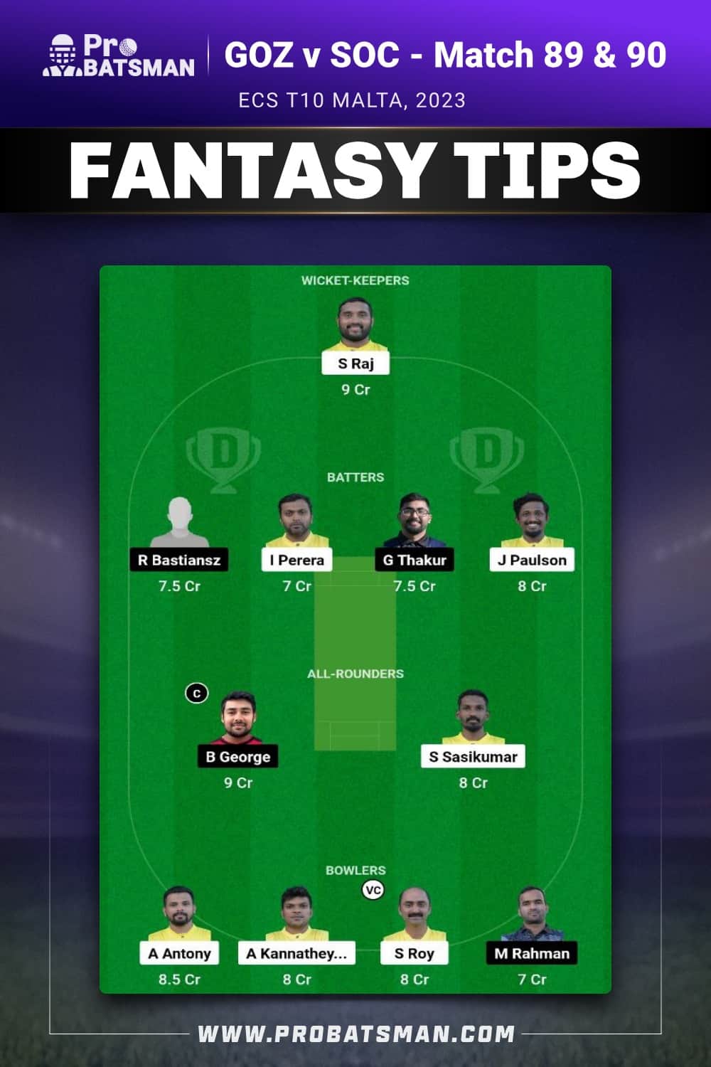 GOZ vs SOC Dream11 Prediction - Fantasy Team 2